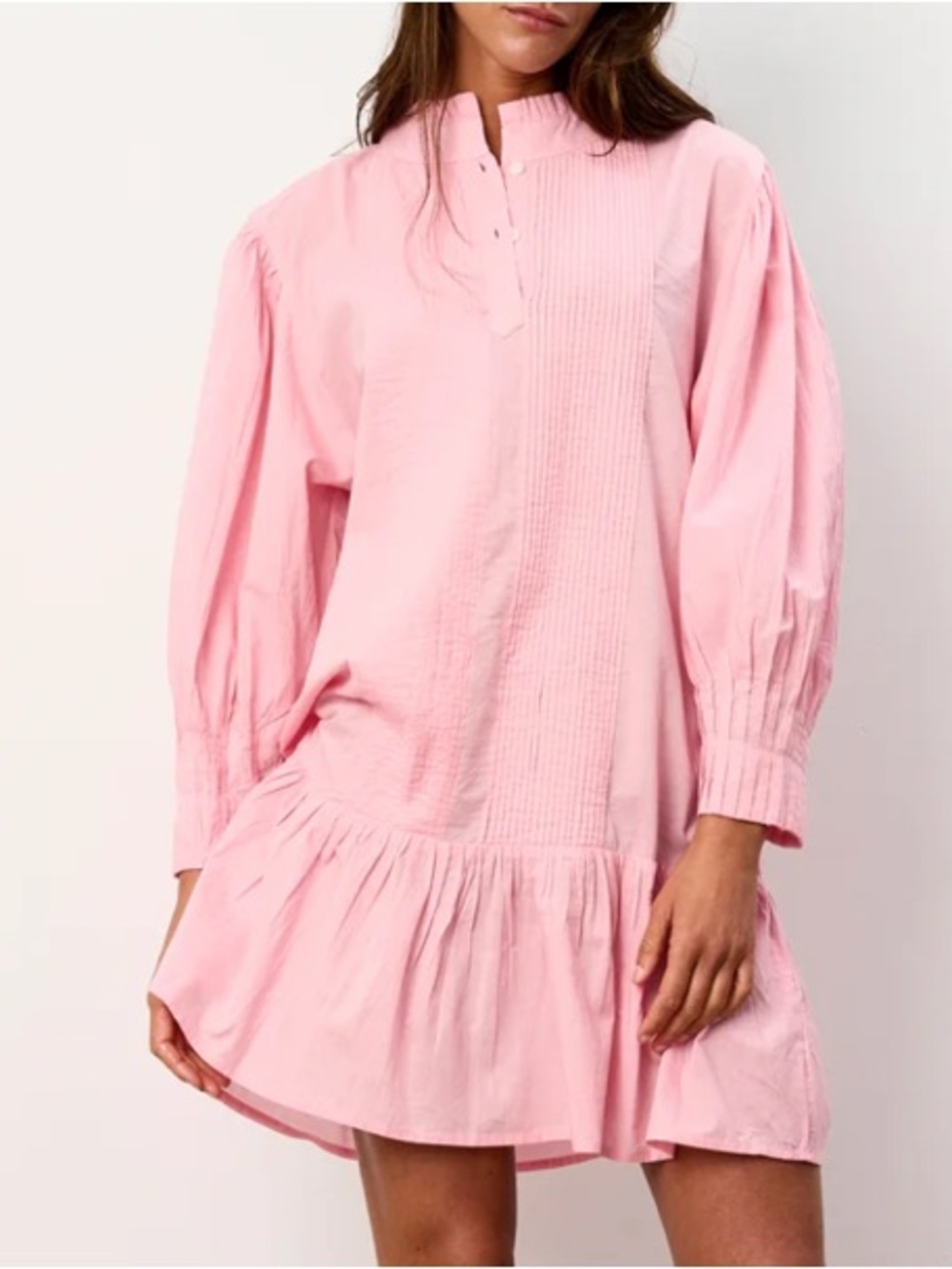 Women’s Pink Pintuck Mini Dress with Ruffle Hem